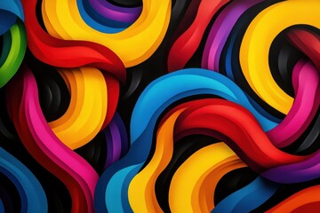 Obraz premium A colorful abstract painting with a black background. The colors are bright and bold, creating a sense of energy and excitement