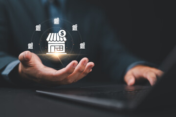 Franchise business concept. Franchise marketing system in global network connection.