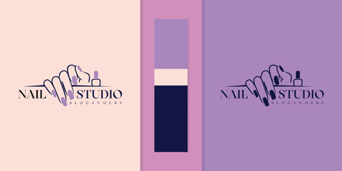Beauty nail salon and nail beauty studio logo illustration