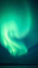 Mesmerizing aurora borealis lights up the night sky over a serene landscape in the Arctic during the winter season