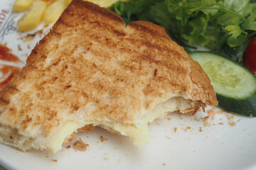 Enjoy a delicious Grilled Cheese Sandwich served alongside a fresh Side Salad and crispy Fries