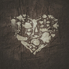 Fototapeta premium Heart Shape with Scuba Diving Theme Icons. Travel and Vacation Poster Concept.