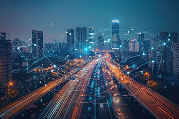 Fototapeta premium At night, the light trajectory of the taillights of fast-moving vehicles on city roads