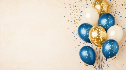 Blue Gold Confetti Balloons Birthday Party Celebration Background