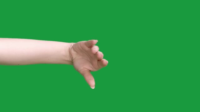 Vertical video. Bye gesture. Farewell goodbye. Leaving adios. So long. Woman hand waving isolated on green chroma key copy space background.