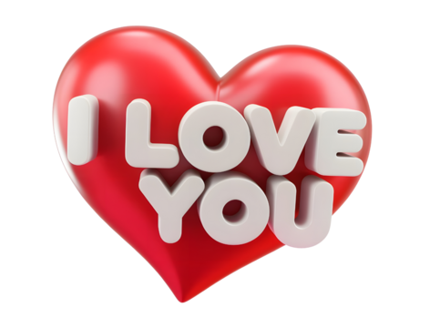 3d Red heart with the text "I love you" isolated on transparent background