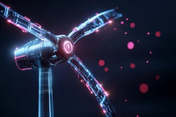 Futuristic Wind Turbine with Glowing Energy Lines symbolizes sustainable energy, technological advancement, clean power, innovation, and future energy.