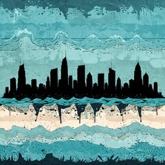 Obraz premium City Flooding Rising Sea Level Coastal Erosion Urban Impact Climate Change, Conceptual illustration, Generative AI
