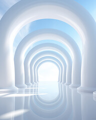 Fototapeta premium Walkway to a modern white foyer. Abstract image.
