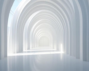 Fototapeta premium Walkway to a modern white foyer. Abstract image.