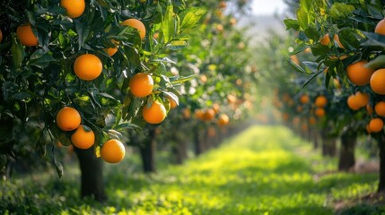Ripe Orange Fruit Hanging on a Tree Branch in a Lush Orchard.