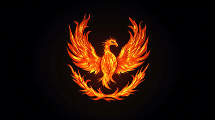 Fiery phoenix bird illustration on black background.