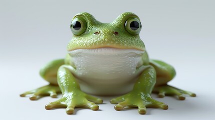 Obraz premium Cute Green Frog with Big Eyes Sitting on White Background