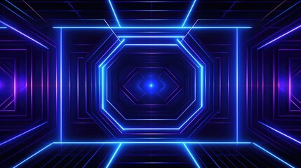 A glowing, neon blue and purple tunnel with an octagonal shape.