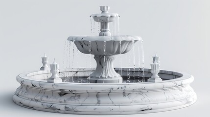 Elegant Marble Fountain with Water Flowing    D Render