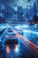 Obraz premium At night, cars on city roads