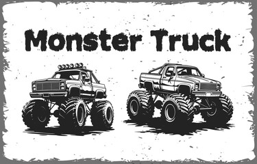 Monster Truck, Vintage Black Silhouette Vector illustration  © MstShefali