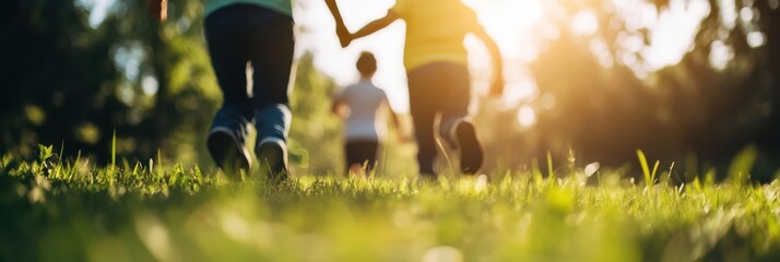 Two children are seen holding hands and running across a grassy field under the warm sunlight, symbolizing innocence, friendship, and the joy of childhood.