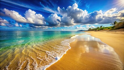 Obraz premium Dreamy beach with crystal clear water and golden sands, beach, sea, ocean, paradise, tropical, vacation, travel, relaxation