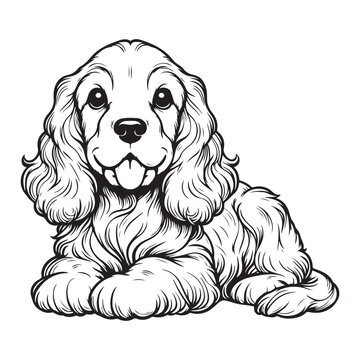 Line art of cocker spaniel dog sits on the floor cartoon vector