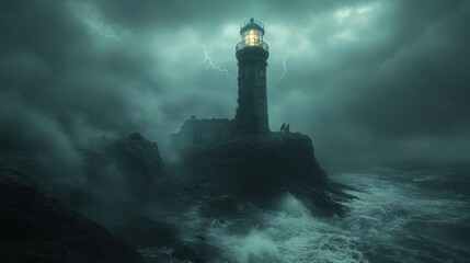 Eerie Haunted Lighthouse: Ghostly Sailors, Stormy Night, Nikon D850 Ultra-Realistic Photography