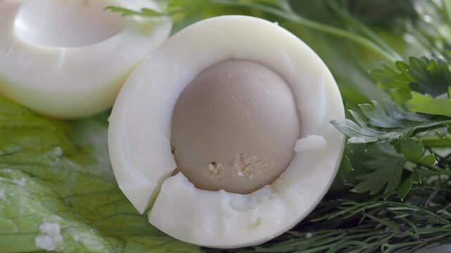 Deliciously Freshly Cooked Egg Halves Garnished with a Variety of Flavorful Herbs
