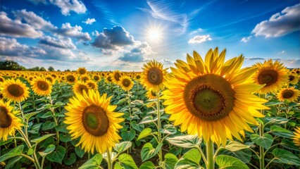 Fototapeta premium a field of sunflowers under a bright blue sky, with each flower displaying intricate details