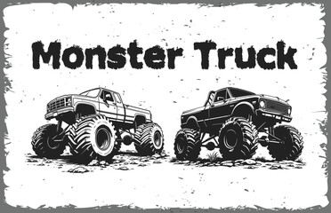 Monster Truck, Vintage Black Silhouette Vector illustration  © MstShefali