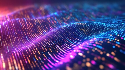 Vibrant waves of binary code flowing like a river, bright digital wallpaper with technology focus