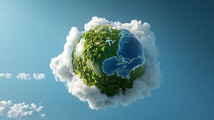 Naklejka premium World Ozone Day : Earth with clouds and protective shield symbolizing ozone layer 