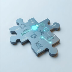 A giant puzzle of the automotive industry, where AI technology weaves through each piece, highlighting the intricate connections and innovations driving the future of mobility