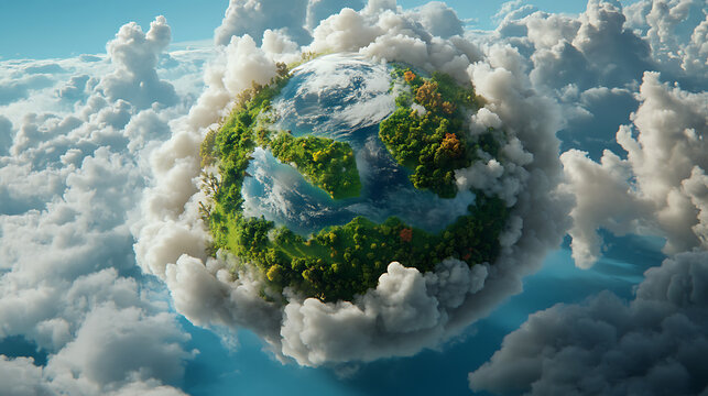 World Ozone Day : Earth with clouds and protective shield symbolizing ozone layer 