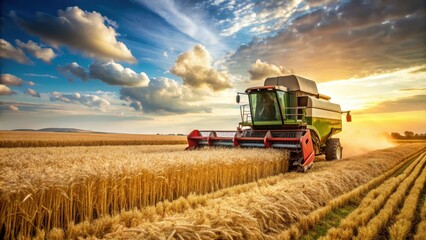 Fototapeta premium Combine harvester working in a wheat field , agriculture, machinery, farm equipment, cereal crops, harvesting