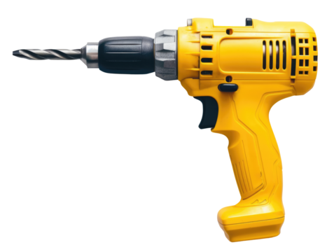 Yellow cordless drill isolated on transparent background