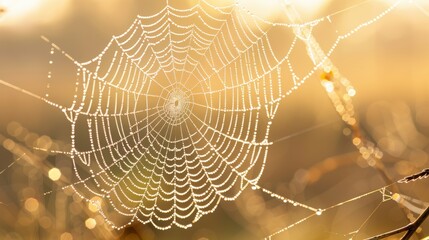 Dew-Covered Spiderweb at Sunrise