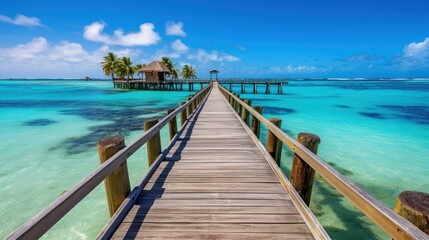 Wooden Bridge Leading to Tropical Paradise