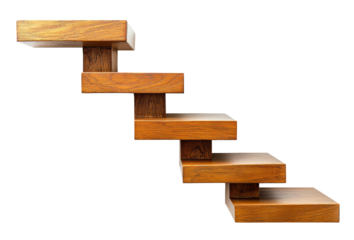 Wood staircase isolated on transparent background
