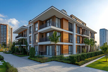 Modern Apartment Complex Photo: Architectural Design with Balconies and Landscaping