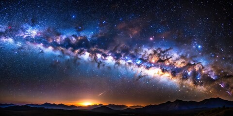 Naklejka premium Stunning Milky Way galaxy and night sky with starscape in deep outer space, Milky Way, Galaxy, Night Sky, Starscape