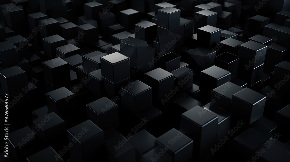 Wall mural abstract black cubes background with a single white cube in the center.