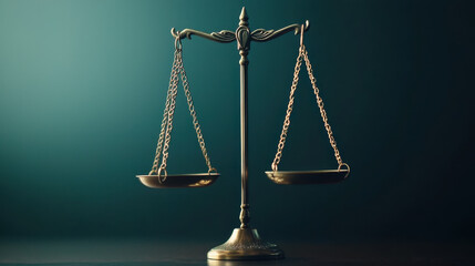 image features classic set of scales symbolizing justice, beautifully illuminated to highlight their balance and significance. This representation evokes sense of fairness and moral integrity
