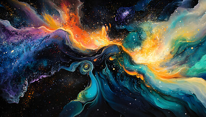 Obraz premium A vibrant, colorful galaxy with swirling stars and nebulae, evoking a sense of cosmic wonder.