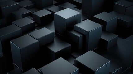 Fototapeta premium Abstract background of black cubes in a chaotic arrangement, creating a 3D effect.