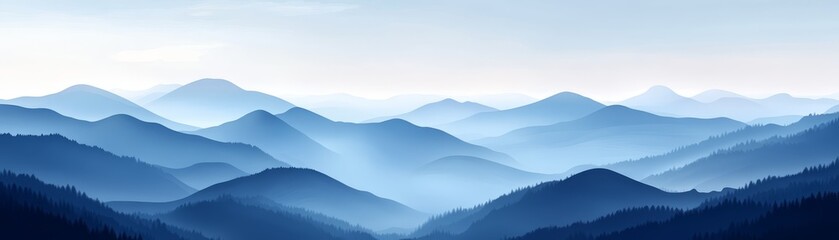 Obraz premium Misty Mountain Silhouette Landscape in Blue Tones