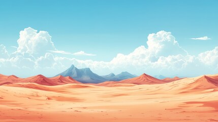 Naklejka premium Desert Landscape with Blue Sky and White Clouds