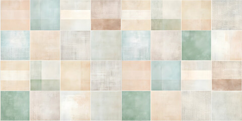 Serene Geometric Tiles:  A captivating, minimalist pattern featuring a mosaic of soft pastel squares. The muted tones of blue, green, and beige evoke tranquility and sophistication.