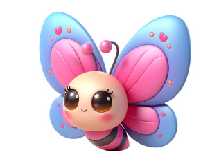 cute single 3d butterfly illustration isolated on transparent background