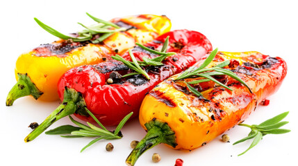 Tasty grilled peppers on white background
