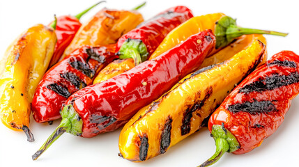 Tasty grilled peppers on white background