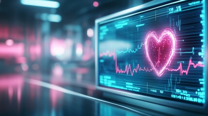 Heart Rate Monitor Display with Digital Heartbeat and EKG Line